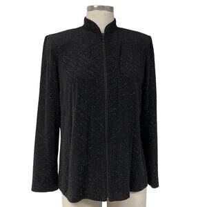 Vintage Alex Evenings Womens Size M Shimmer Black Zip Evening Jacket